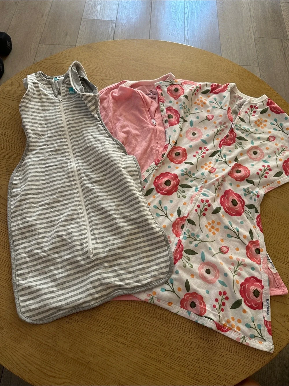 Girls' Floral and Striped Sleep Sack Bundle - Pink & Gray